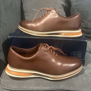 Cole Haan Dark Brown Leather Oxfords with Orange Accents